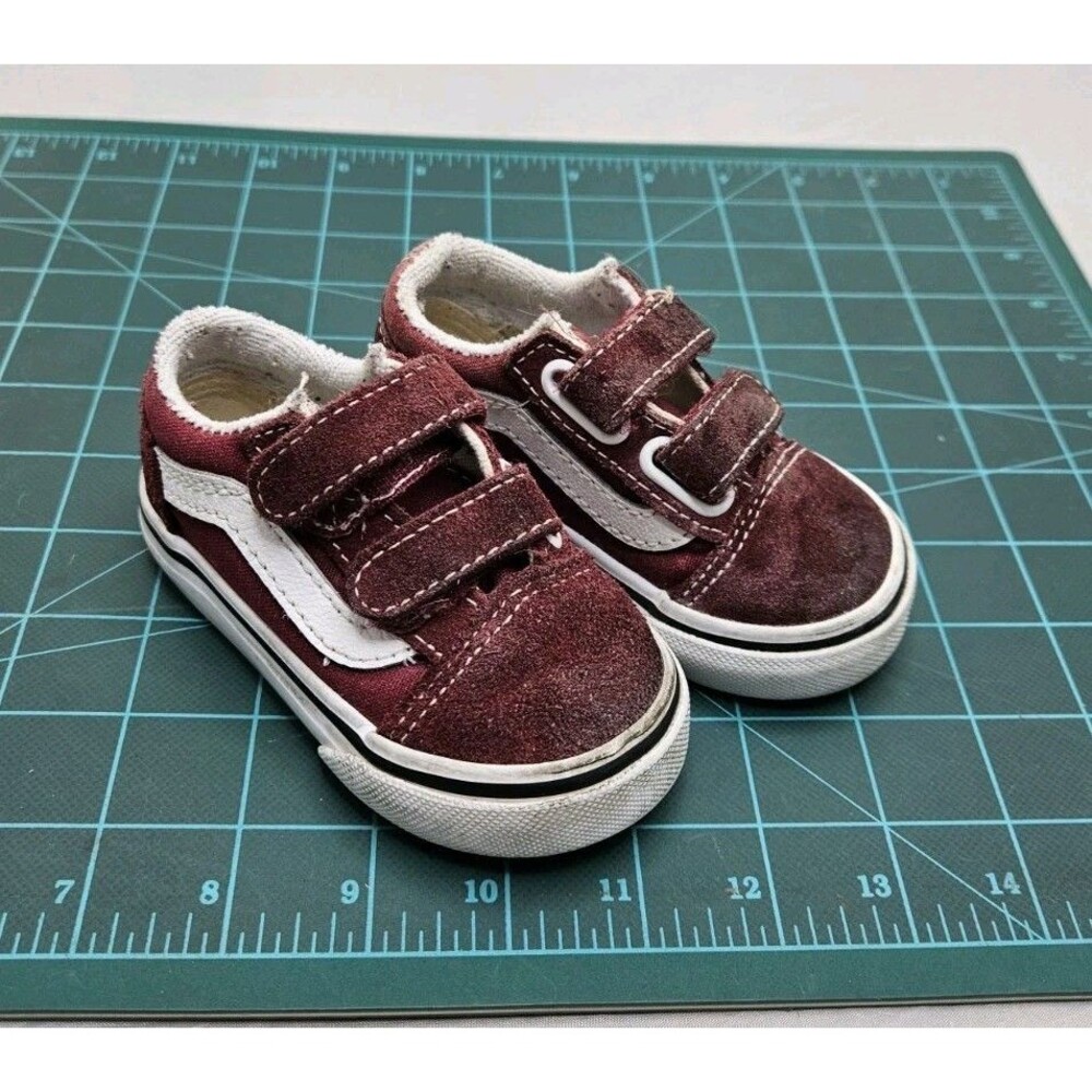 Vans Old Skool Shoes Toddler Sz 4 Maroon Red Hook & Loop Skate Sneakers Trainers